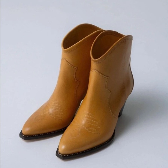 Isabel Marant Darizo Leather Western Embroidered Booties Natural Tan Size 38 - Picture 5 of 16